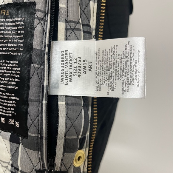 Authentic Barbour Belted Waxed Jacket - Black - Leather Trim Sz US 8 UK 12 - Picture 11 of 14